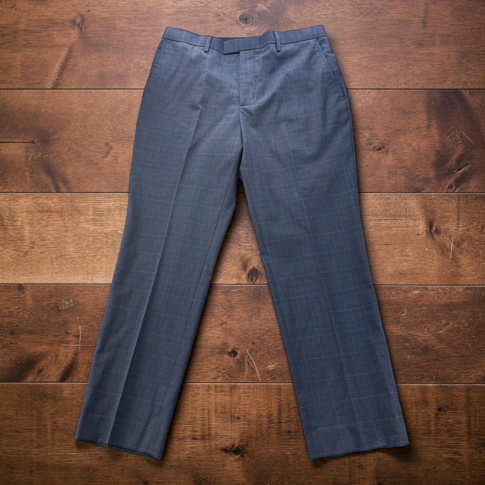 Banana Republic BR+ Mens Slim Fit Navy Blue Glen Plaid Stretch Wool Pants 34x30